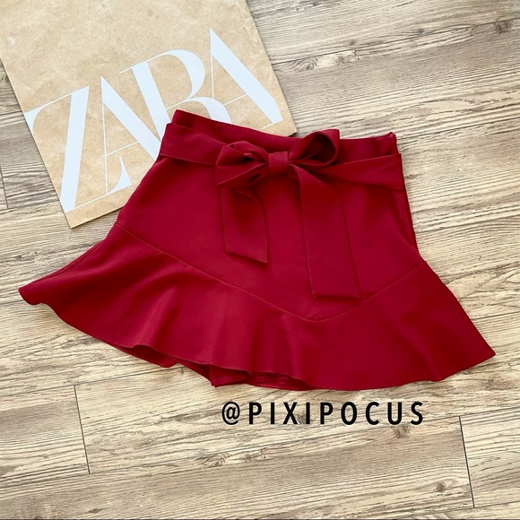 ZARA MINI SKORT WIRH BELT DARK RED M - Picture 8 of 14